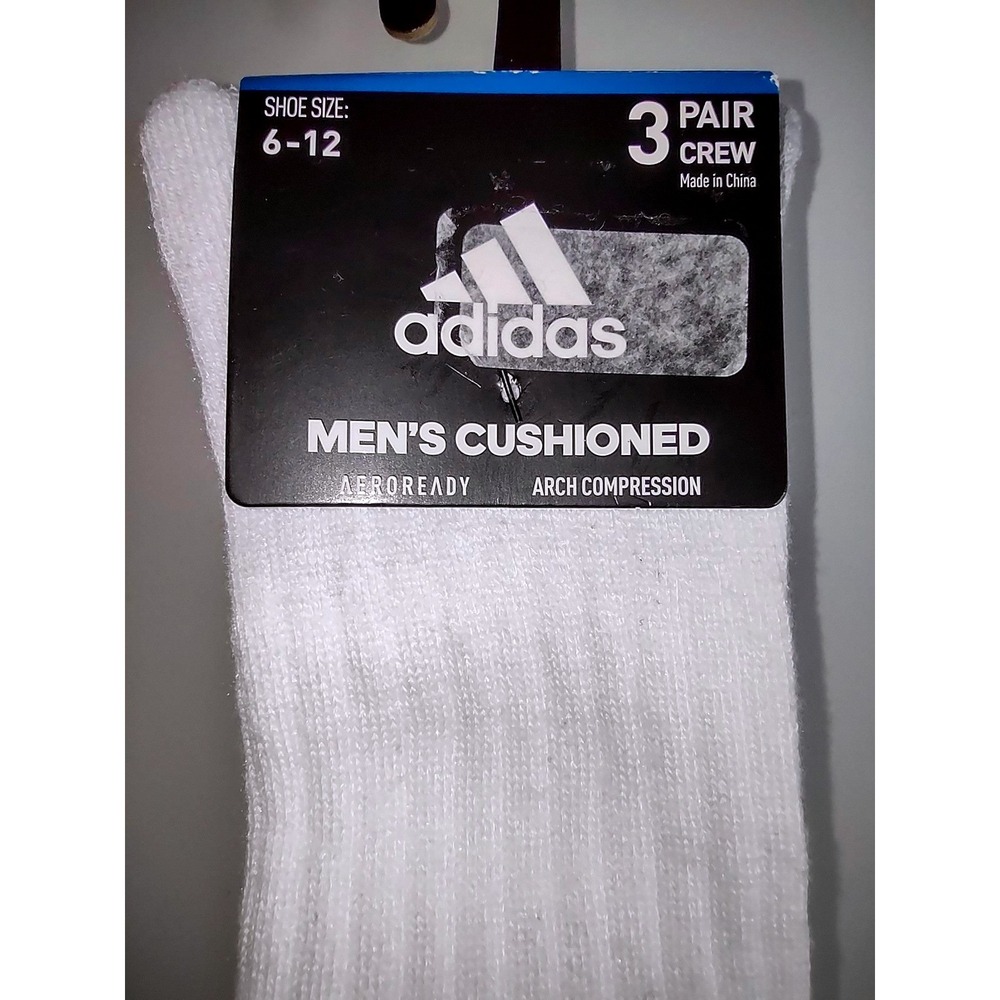 (2) Adidas Mens Cushioned Crew Socks 3 Pair Pack Shoe Size 6-12 Aeroready - Picture 5 of 9